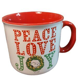 Christmas Snoopy Peanuts Peace Love Joy Coffee Mug Tea Cup  LARGE REd Interior